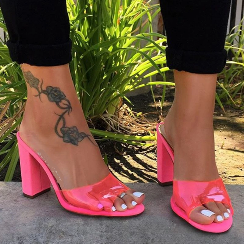 

Candy colors slippers women summer new arrival style sandals fashion transparent chunky high heels women's shoes size 42