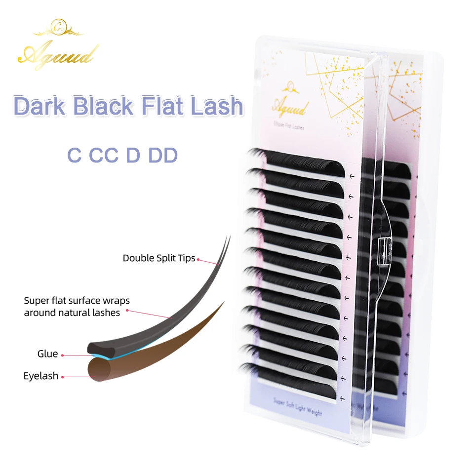 

AGUUD Ellipse Super Flat Matte Lashes Soft Split-tips Ellipse False Eyelash Dark Black Individual Faux Mink Flat Lash Extensions