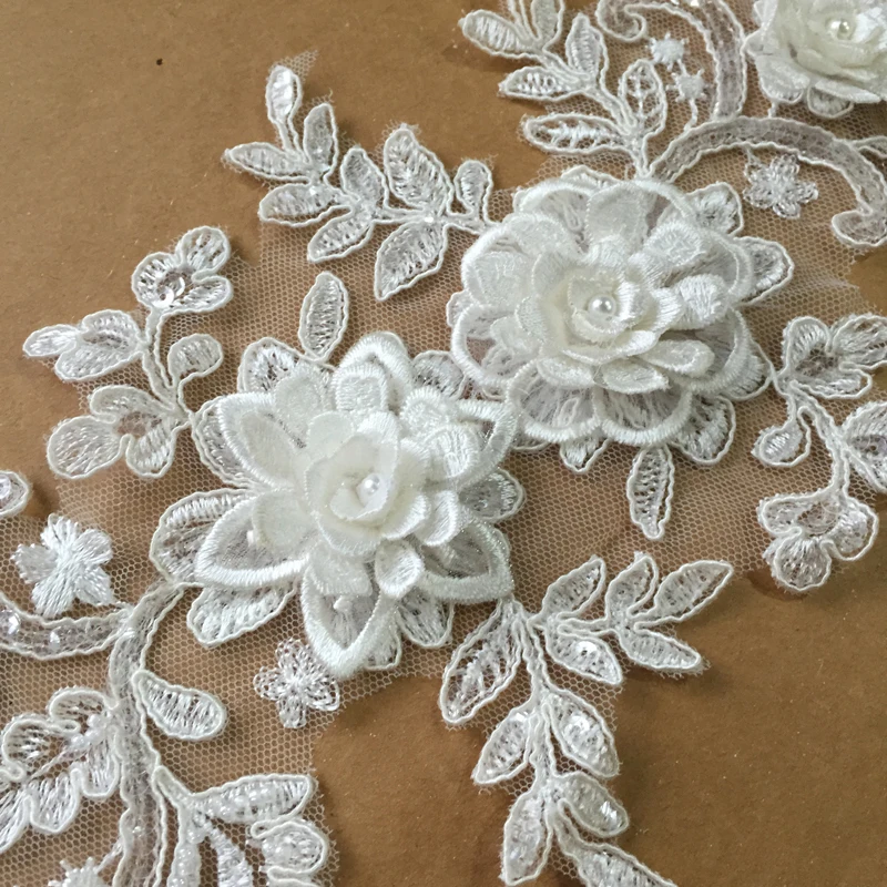 Вышитый бисером 3D цветок блестки автомобиль кость кружева вышивка DIY Свадебные