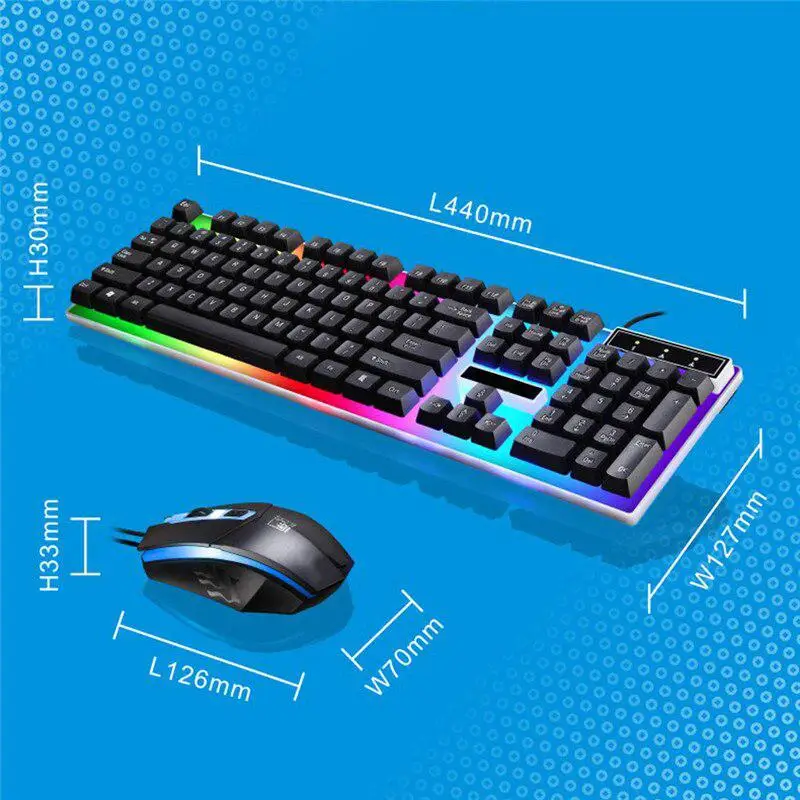 

Colorful Backlit Standard Keyboard 104 keys USB Ergonomic Gaming Keyboards and Mouse Combos