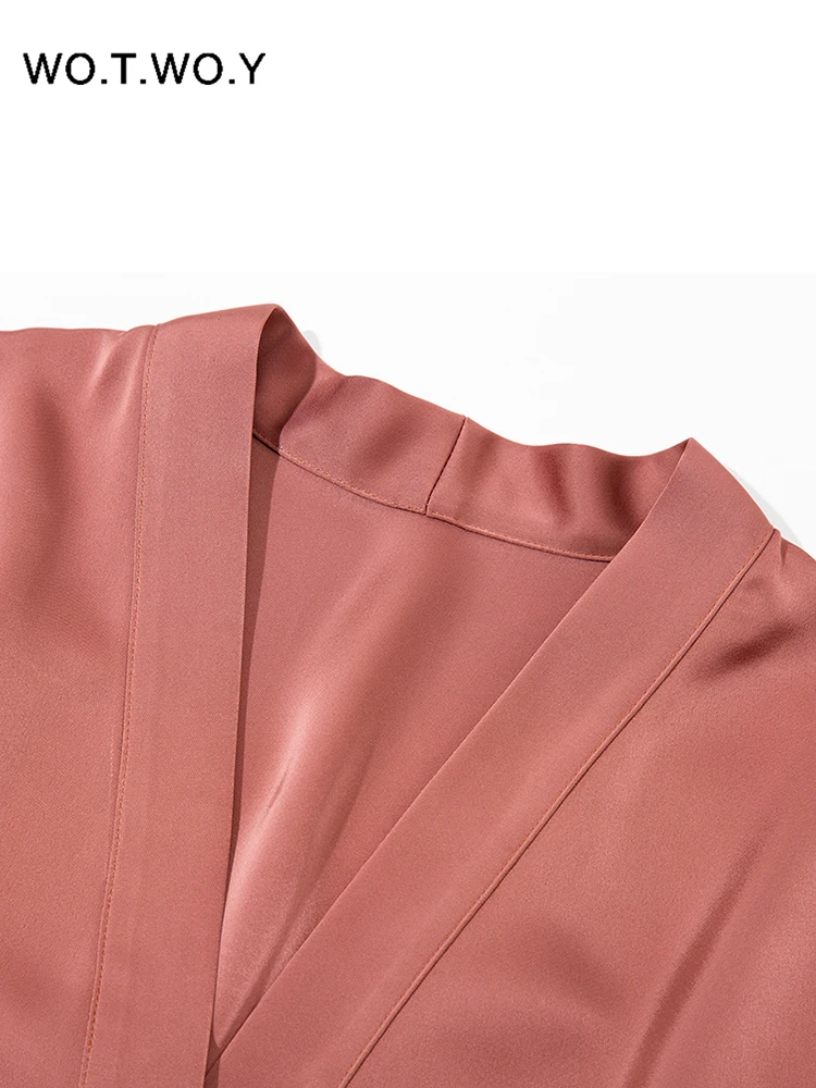 

WOTWOY Casual Long Sleeve V-Neck White Silk Shirts Women Elegant Botton Satin Shirts Female Camisas Mujer Office Ladies Blusones