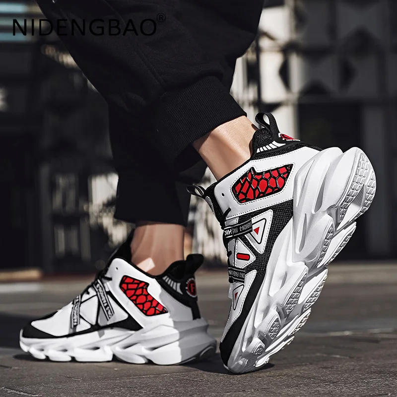 Mens Sneakers High Top Trendy Mesh Breathable Damping Walking Jogging Running Sports Shoes Male Casual Trainers Tenis Masculino