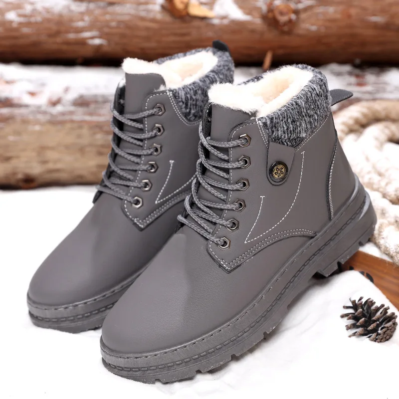 

Популярные зимние теплые мужские ботинки с мехом, мужская повседневная обувь, рабочая качественная прогулочная резиновая брендовая защитн...