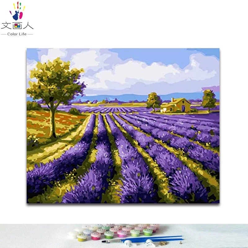 DIY colorings pictures by numbers with lavender picture drawing Relief painting framed Home |