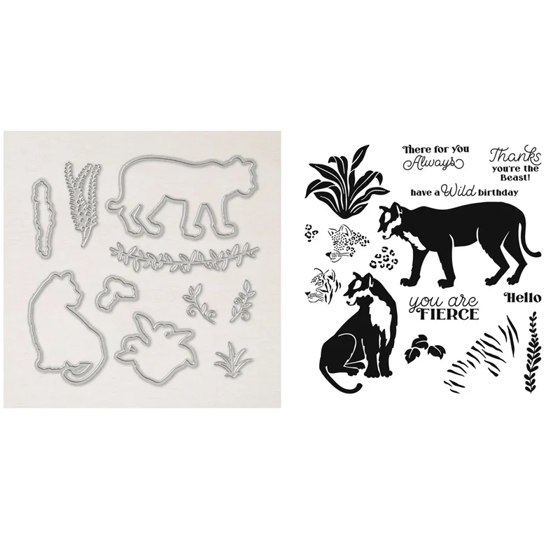

Набор штампов с дикими кошками и координационными штампами, поздравительные чувства с джунглей, прозрачные штампы для самостоятельного из...