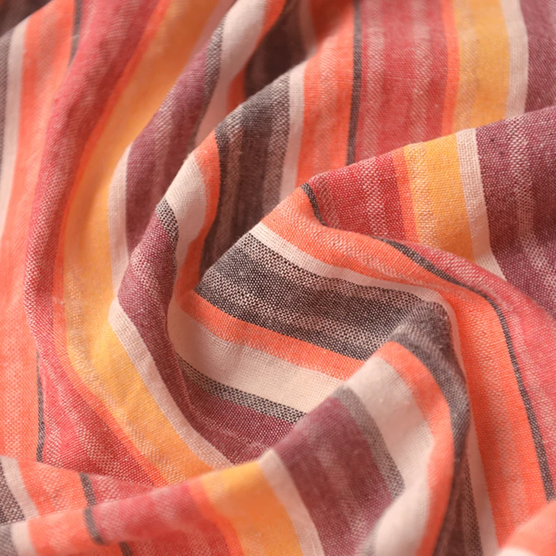

Half Meter Orange Colored Stripe Print Cotton Linen Fabric For National Shirt Upper Clothes Long Goan Dress Table Cloth Curtain