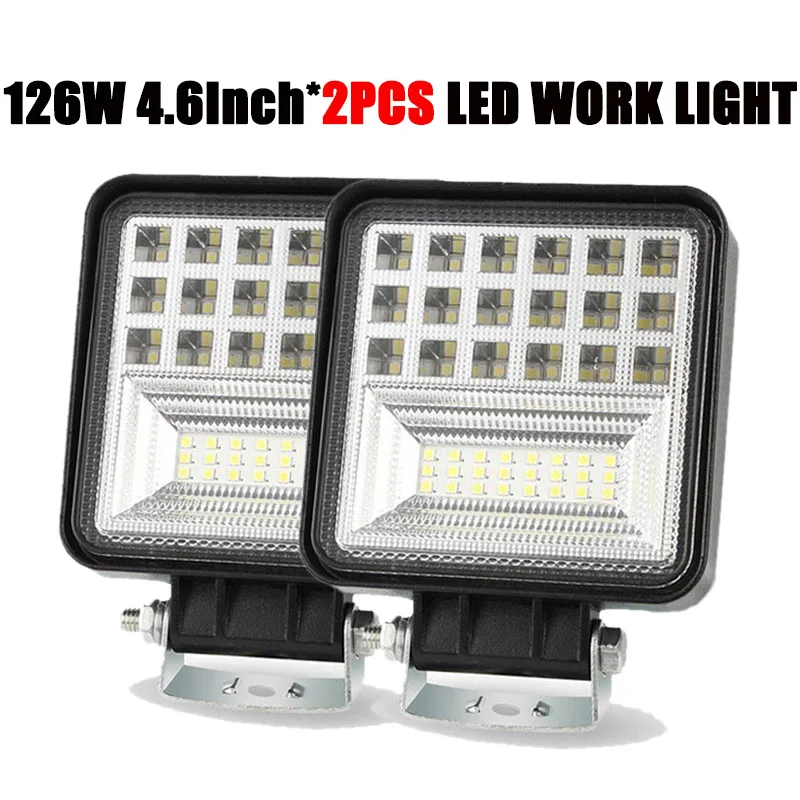 2PCS 126W 4.6Inch 126 Вт 4,6 дюймов внедорожный светильник, квадратный комбинированный точечный прожектор, светильник 4x4, Автомобильный светодиодный рабочий светильник, авто ATV, внедорожник, грузовик, мотоцикл, лодка, трейлеры - Цвет: 2PCS 126W 4.6Inch