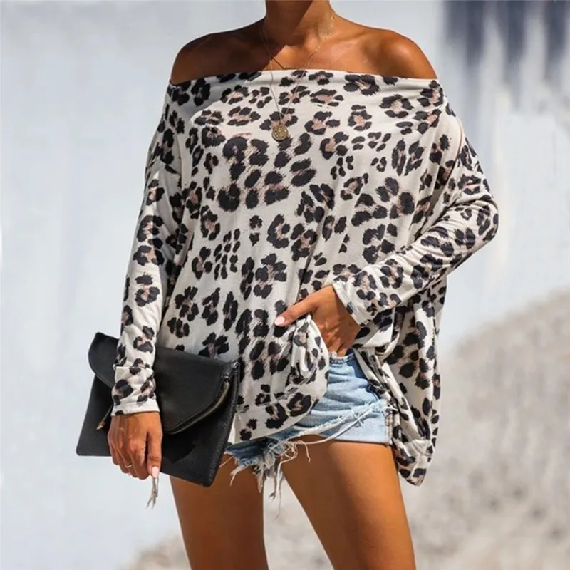 Осень 2019 с длинным рукавом леопардовая сексуальная свободная футболка