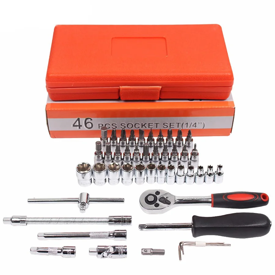 MX-DEMEL Car Repair Tool 46pcs 1/4-Inch Socket Set Ratchet Torque Wrench Combo Tools Kit Auto Repairing | Инструменты