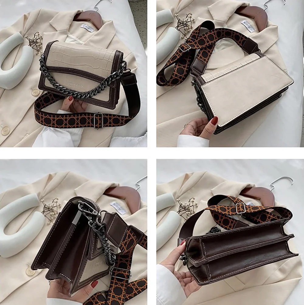 

ANOKHOGI Stone Print VIntage Classic Hit Color Female Shoulder Bag Metal Straps Colorful Handbag zx86