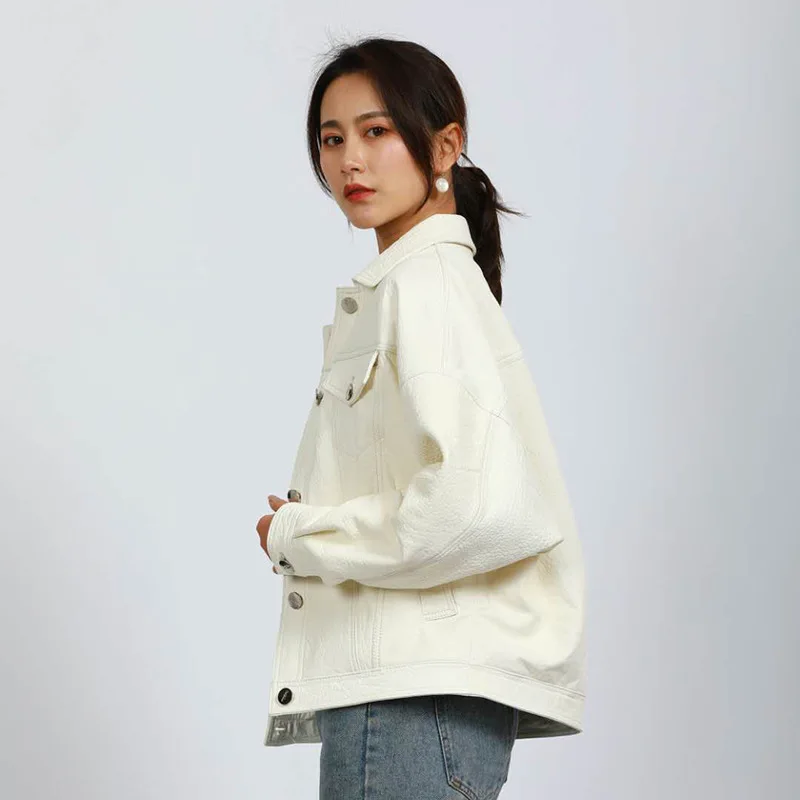 Женская шуба из натуральной кожи элегантное белое пальто 2021 овчины в Корейском