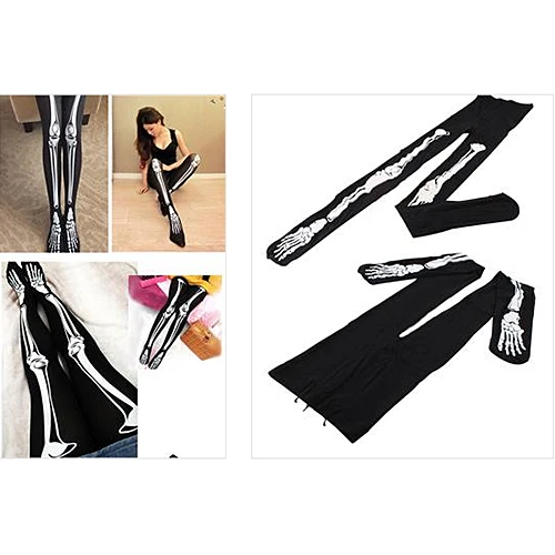 Женские сексуальные носки Frauen черные с татуировкой скелета колготки чулки трико