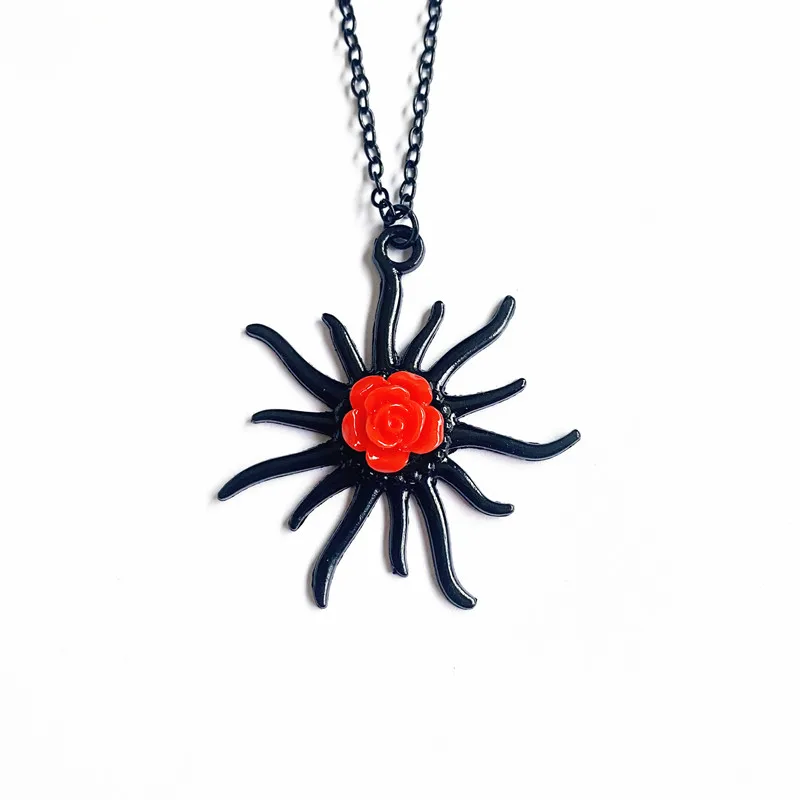 

Black Sun Flower Necklace Dainty Jewelry Black Charm Chain Pendant Gifts for Her Women Daughter Sister Wife Best Friend