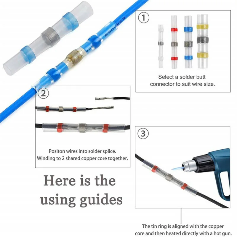 Термоусадочная трубка для кабеля 100 шт. набор синий припой стыковой проволоки