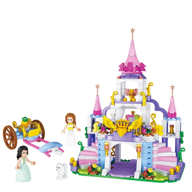

500pcs Princess Castle Building Blocks Set Girls Friend Compatible Bricks Toys Qunlong Pink Castle Model Royal Carriage