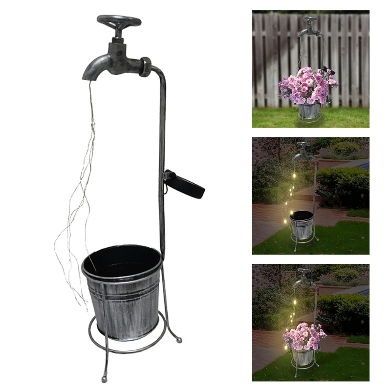 

H7JB Solar Powered Watering Can Style Fairy LED Strands Light Water Faucet Planter Lamp Outdoor Lawn Garden Art Decoration
