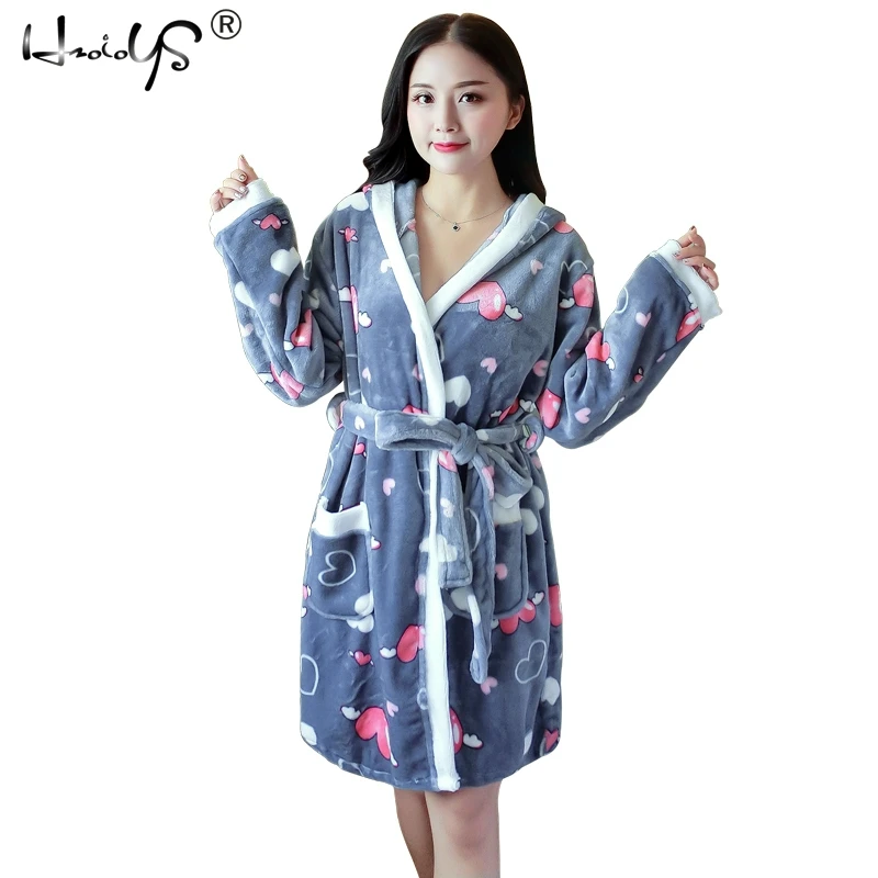 Мультяшные милые утепленные ночные рубашки зимний халат женская пижама банный