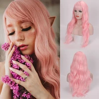 qzy synthetic long with bangs curly pink hair wig matte high temperature silk fashion ruili comfortable and breathable wigs