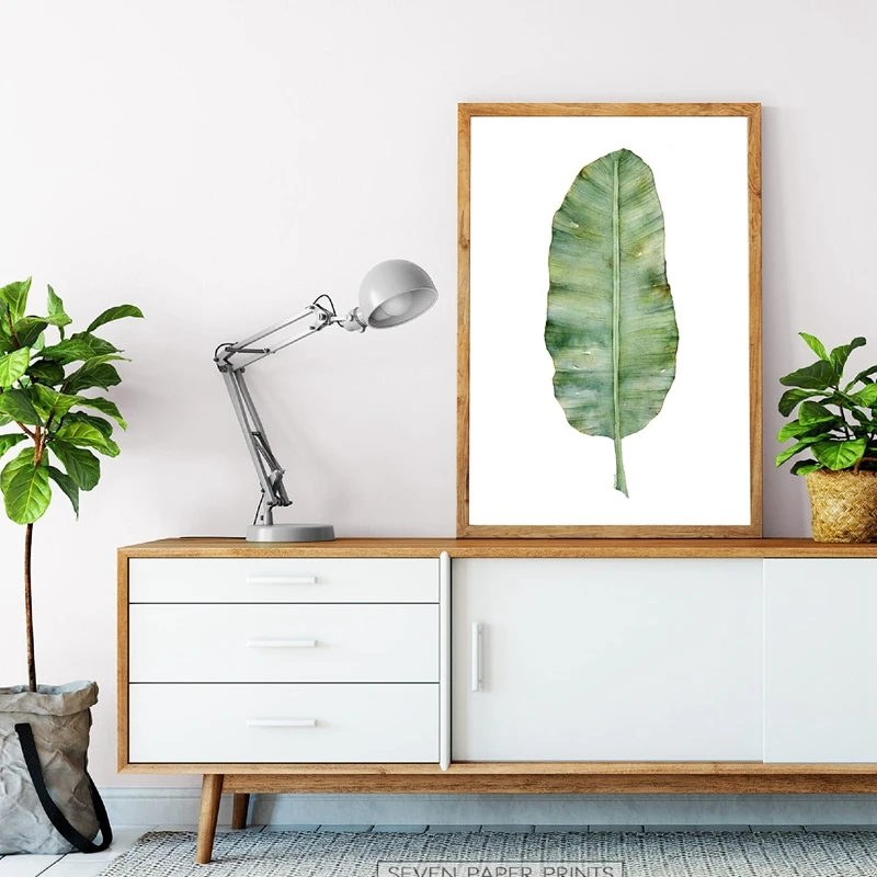 Настенная картина с изображением банановых листьев рисунок на холсте зеленое