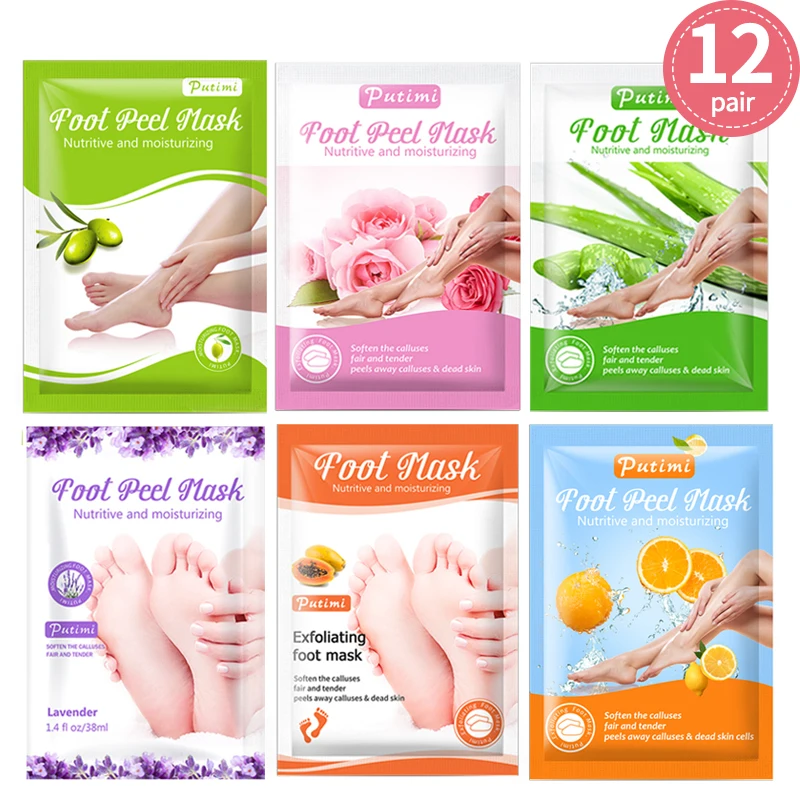 

12packs Foot Mask Exfoliating Feet Mask Peel Rose Lavender Aloe Vera Pedicure Socks Dead Skin Remove Skin Care Moisturizing