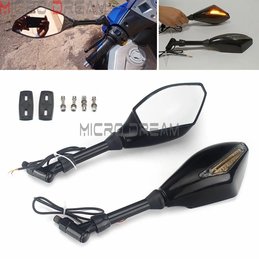 Зеркало заднего вида мотоциклетное универсальное 10 мм со светодиодный ными