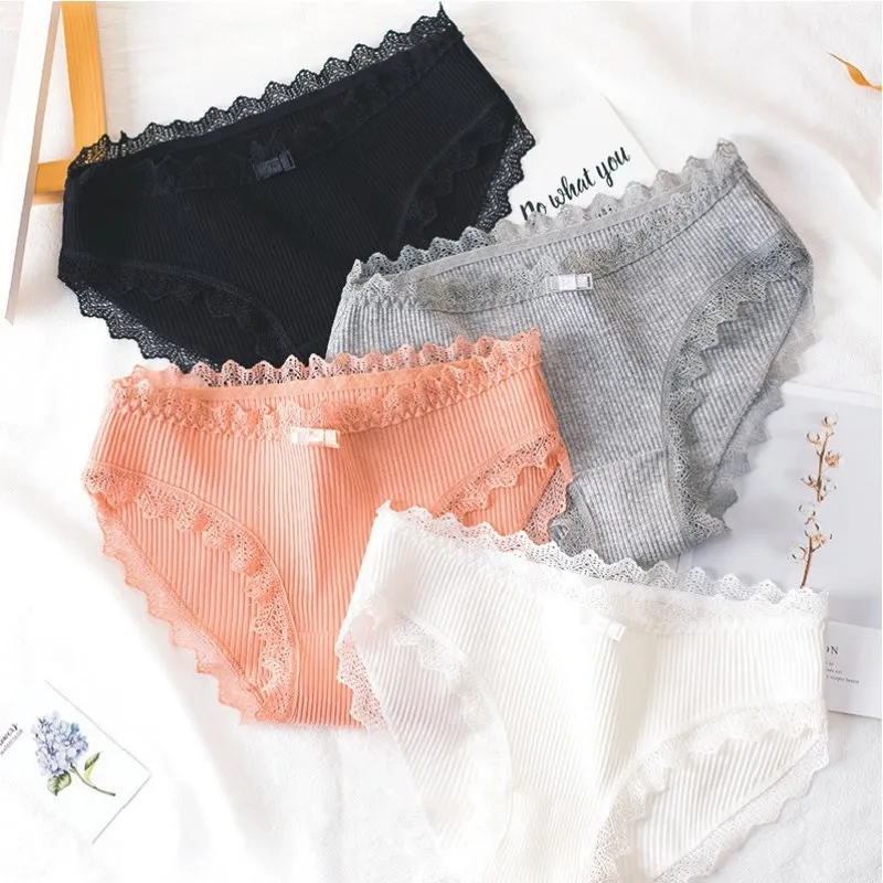Женские хлопковые трусики с бантом бабочкой кружевные со средней талией женские