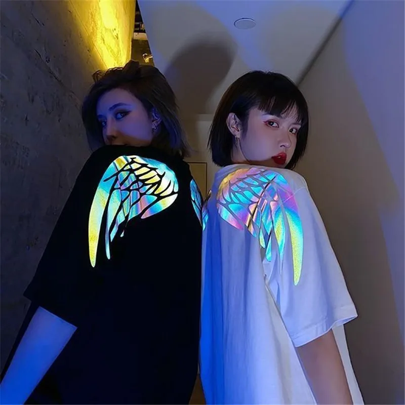 

Women Wings T Shirt Summer Oversize Harajuku Tshirt Streetwear Hip Hop T Shirt Girls Laser Reflective Tops Fashion Tee Shirt