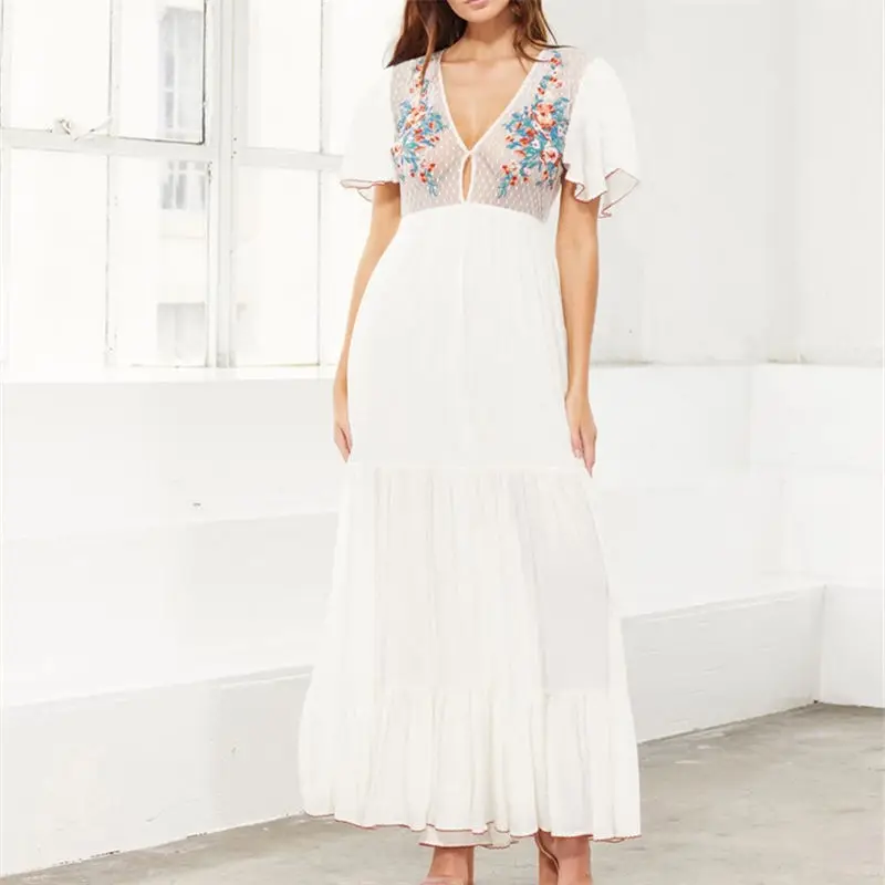 Женское платье с коротким рукавом-бабочкой соблазнительное летнее платье-макси