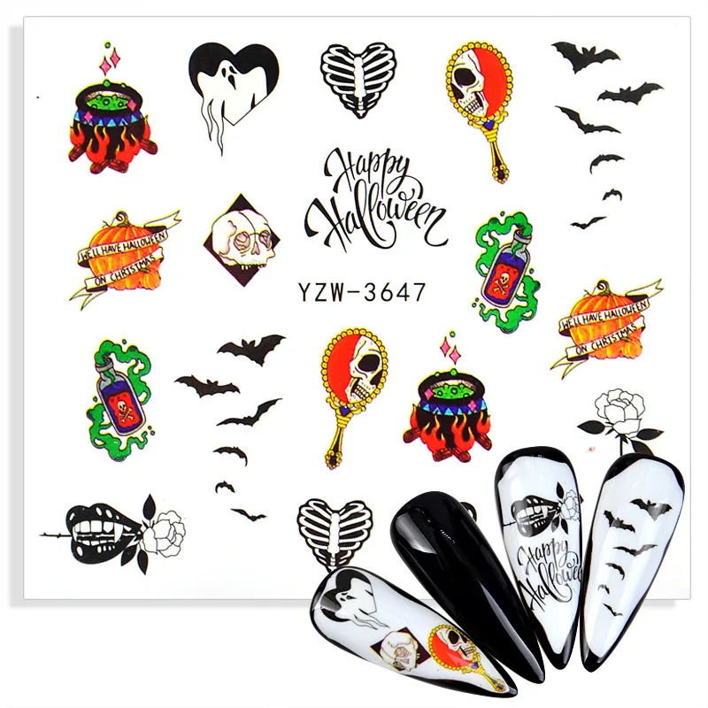 Хэллоуин ногтей милые наклейки из мультфильмов Переводные Слайдеры для аниме