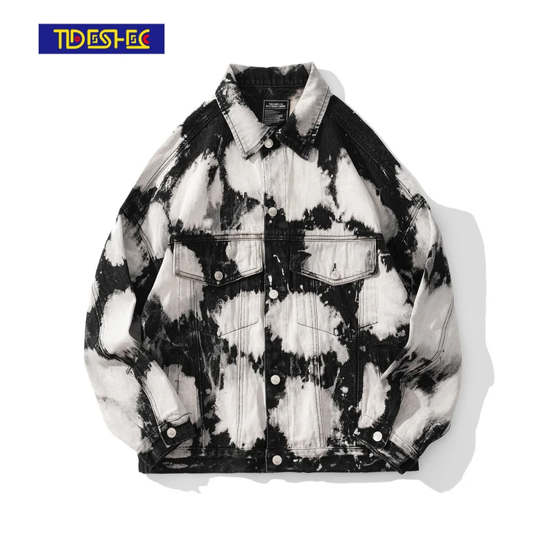 

Graffiti Tie-dye Pocket Design Jacket Fashion Men and Women Denim Jacket 2021 Loose Casual Shirt Jacket Streetwear Clothes
