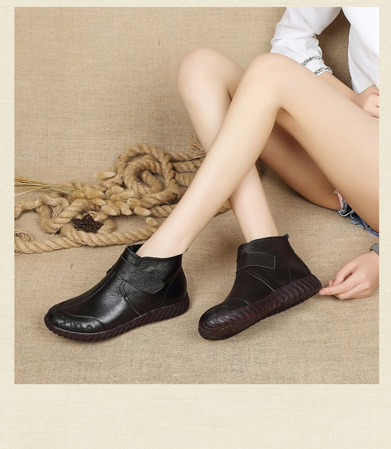 GKTINOO/ г. Зимние женские ботинки из натуральной кожи ручной работы г. botas Mujer, однотонные Зимние ботильоны без застежки ботинки на плоской подошве