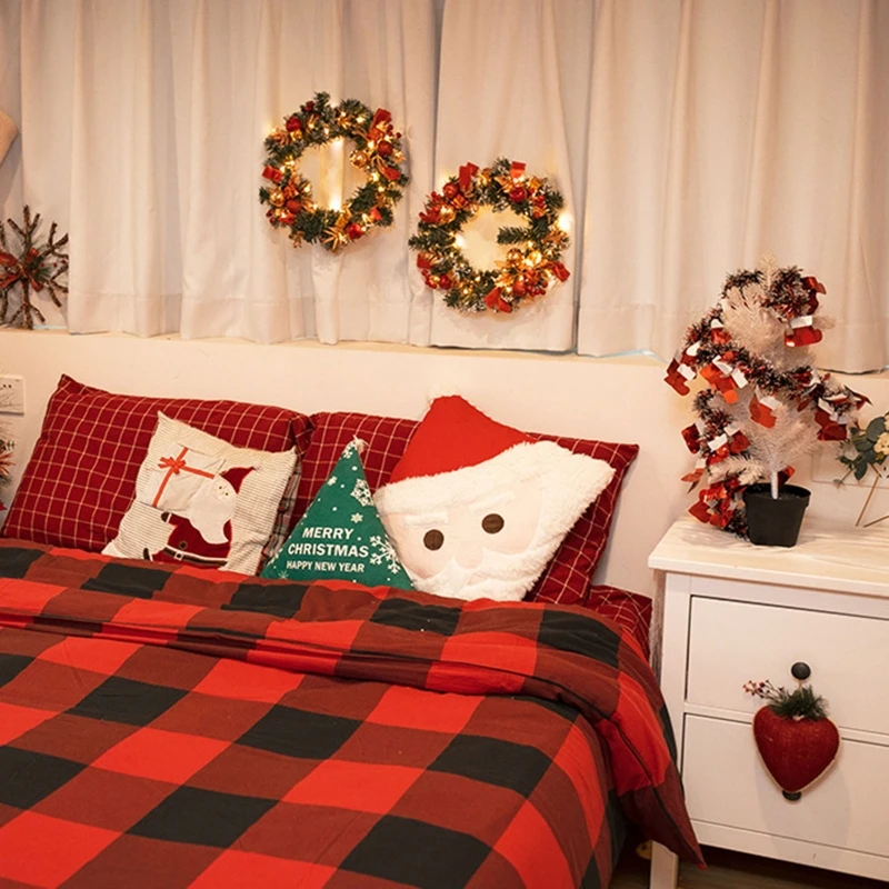 

Christmas Wreath with LED Light String Xmas Hanging Garland Lamp Door Ornament U50A