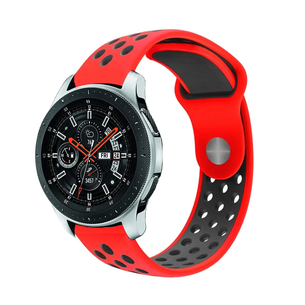 22 мм 20 мм спортивный ремешок для samsung gear Sport S2 S3 Galaxy Watch Active 42 мм 46 мм силиконовый ремешок для Huami Pebble Time huawei gt 2 - Цвет ремешка: red black