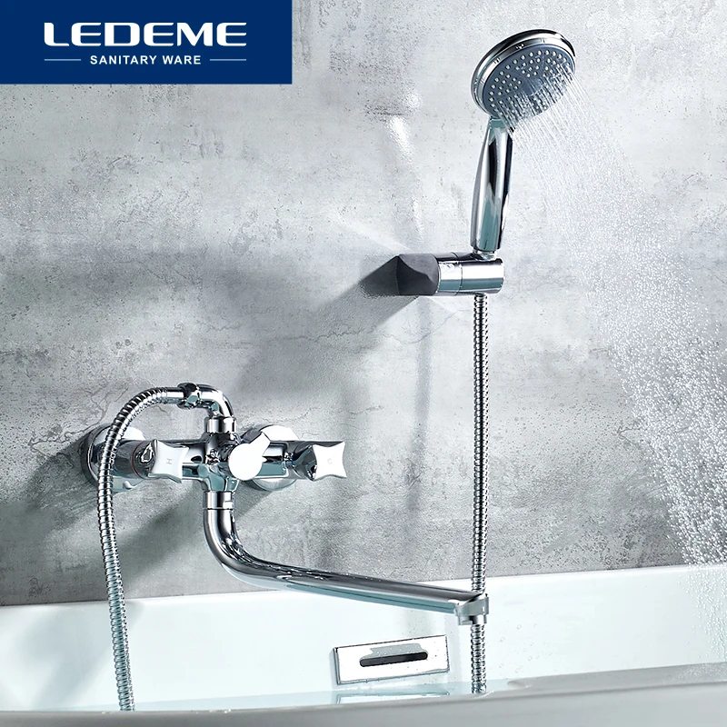 

Смесители для ванны LEDEME, настенный кран с хромированной отделкой, ручной душ, L2587