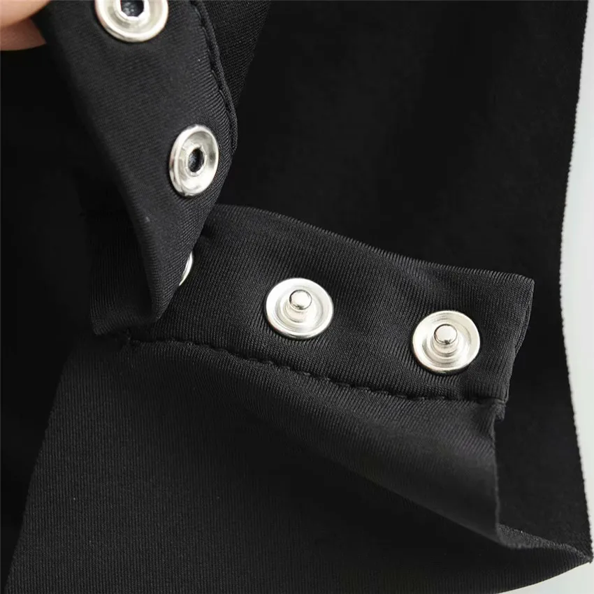 

design loose long sleeve playsuit Vintage V neck floral pattern black bodysuit crossover casual chic retro tops blusas