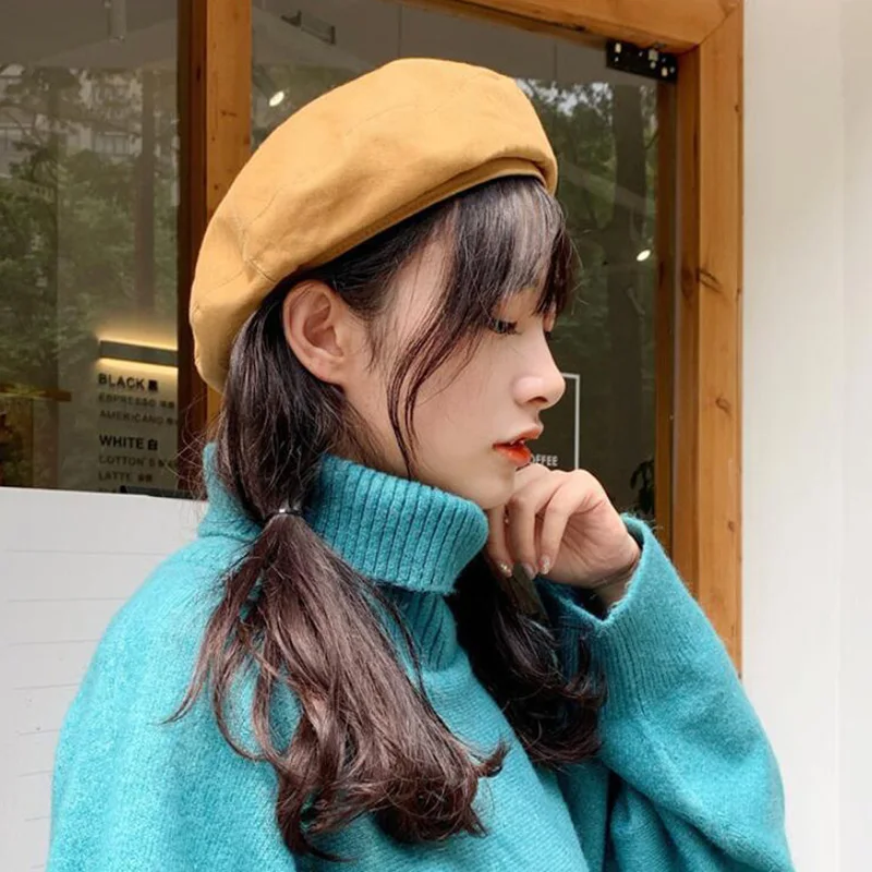 

2020 French Style Solid Casual Vintage Women's Hat Beret Plain Cap Girl's Wool Warm Winter Berets Beanie Hats Femme Aldult Caps
