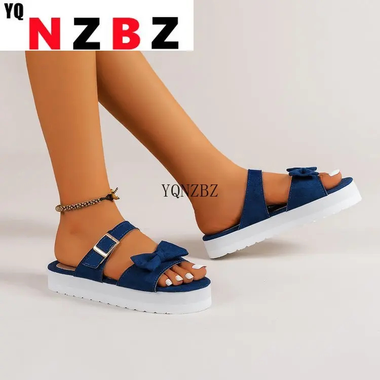 

Slippers Women Summer New 2022 Fashion Bow Flats Platform Sandals Woman Open Toe Flip Flops Outdoor Casual Beach Shoes Female