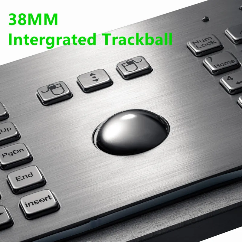 Full Size 107 Keys Industrial Metal Stainless Steel Keyboard with Trackball Mouse  and Numeric Keypad