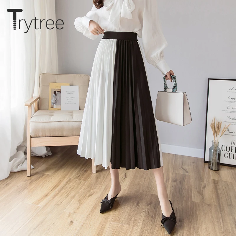 Женская плиссированная юбка Trytree повседневная офисная трапециевидной формы до
