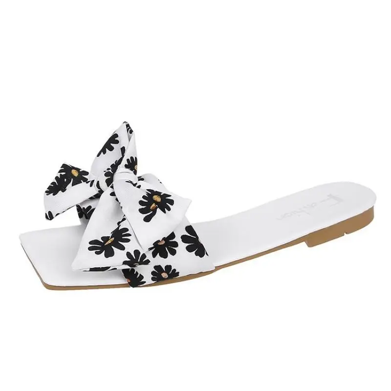 

Women's Slippers Daisy Bow-knot Type Ladies Open Toe Sandals Sweet Girls Fashion Square Toe Slides Summer 2021 Female Casual