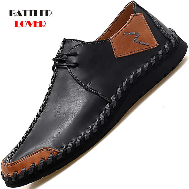 

Classic Men Shoes Plus Size Breathable Oxford Loafers Lace-Up Genuine Leather Male Casual Shoes Moccasins 38-47