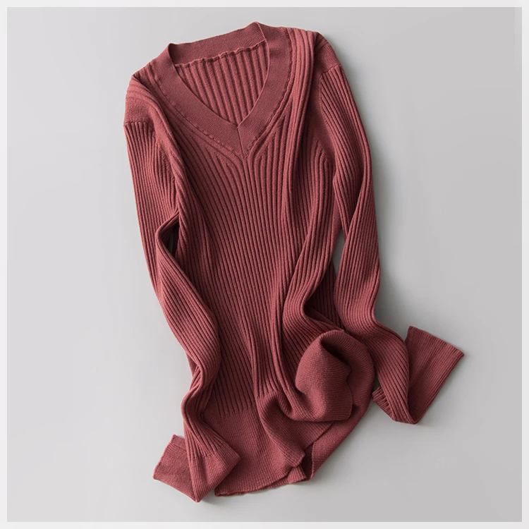 Women Pullovers Wool knitted Sweaters V neck pullover Fall Winter Bottoming knit Natural Silk Basic Sweater