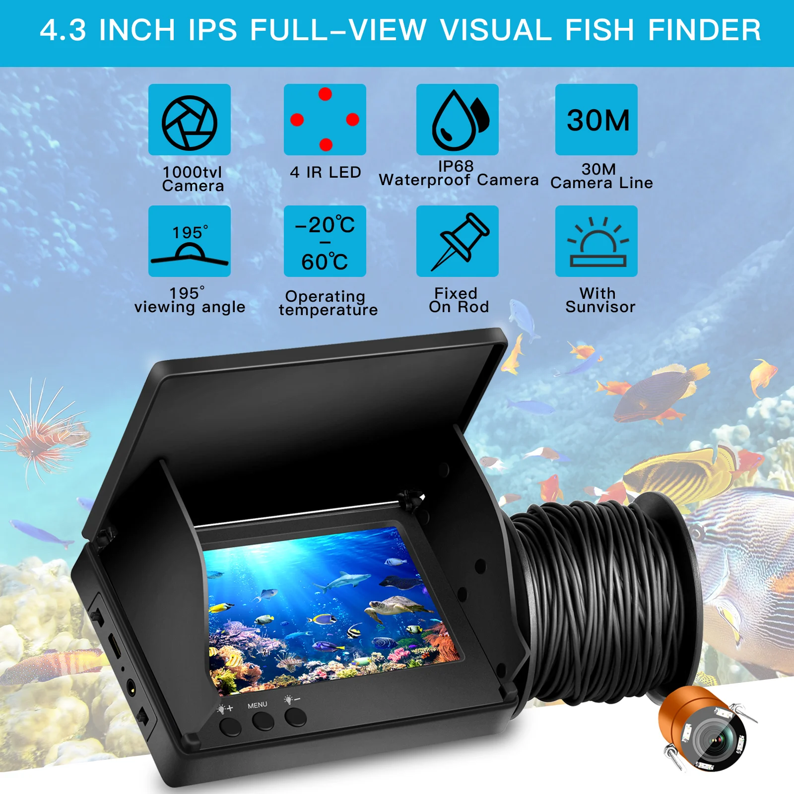 HD Fish Finder Underwater 30M Fishing Camera Rechargeable Water Depth Echo Sounder Fishing Instrument Equipment Fishfinder