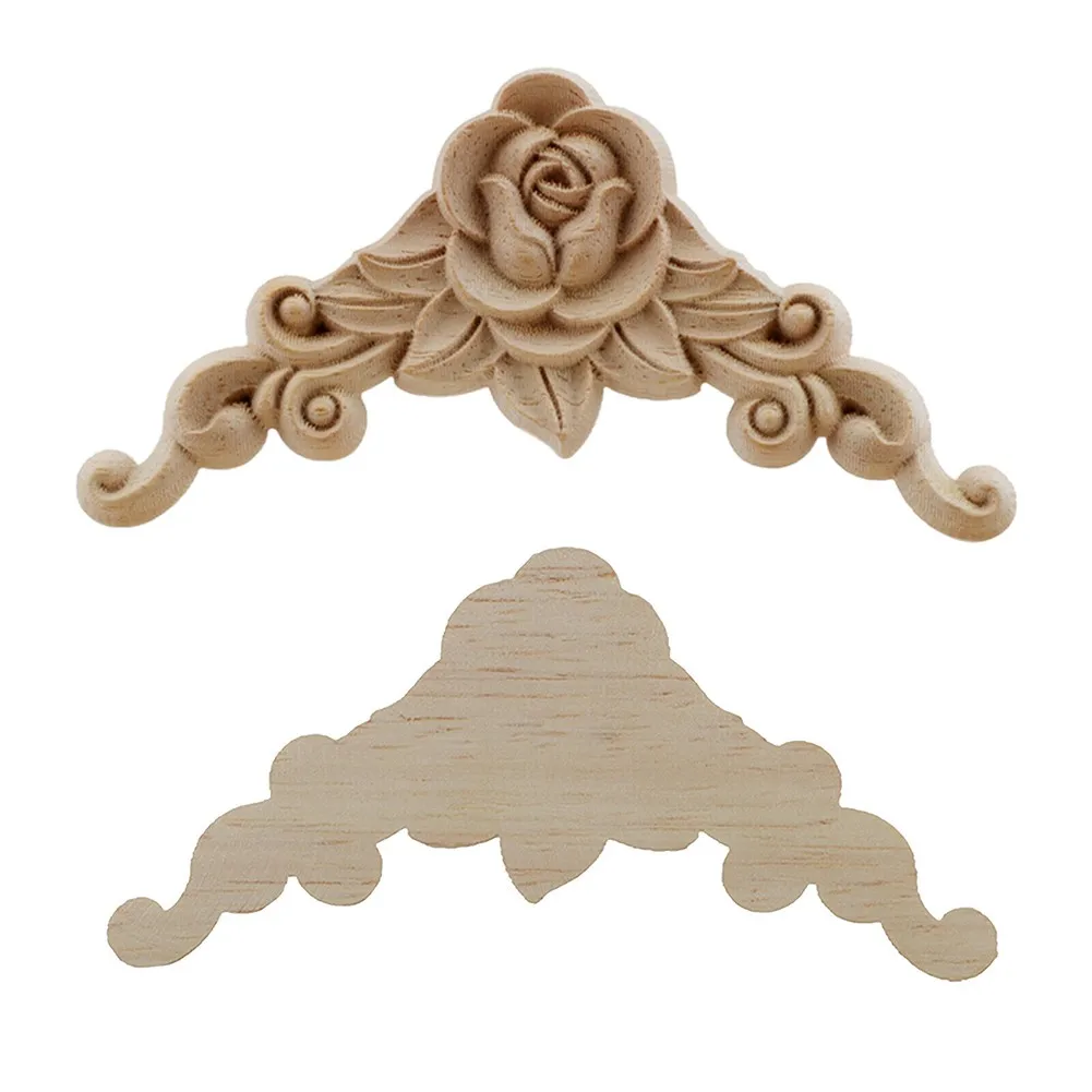 4pcs wooden carved corner flower crafts onlay applique door wall decal home decor european style cabinet furniture decoration free global shipping