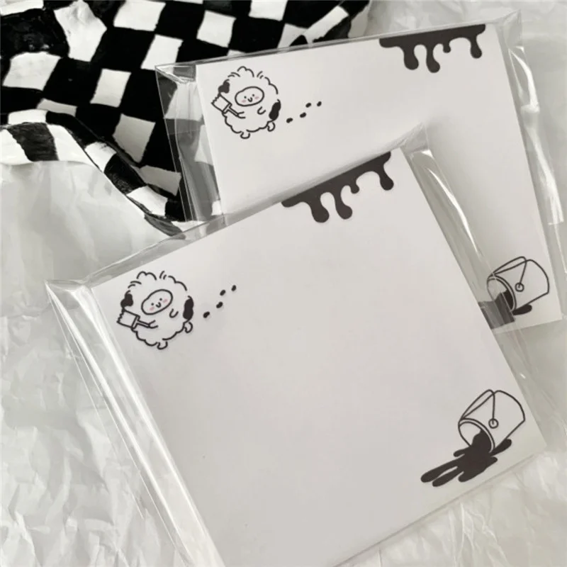 

Cartoon Curly Sheep Cute Dog Memo Pad Kawaii Black White Brief Strokes Mini Notepad Message Paper School Stationery 50 Sheets