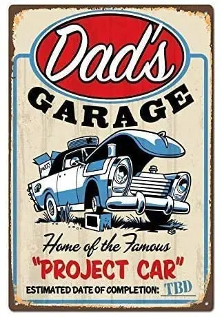 

Xuship 20x30cm Dad's Garage Home of The Famous Project Car Vintage Style Round Tin Sign Metal Sign Metal Decor Wall Sig