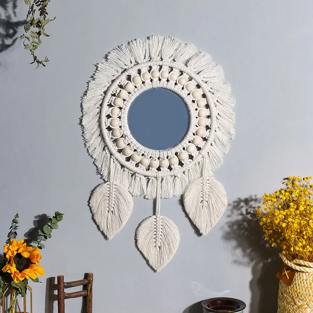 

Round Bedroom Living Room Baby Nursery Wall Mirrors Macrame Tapestry Handmade Woven