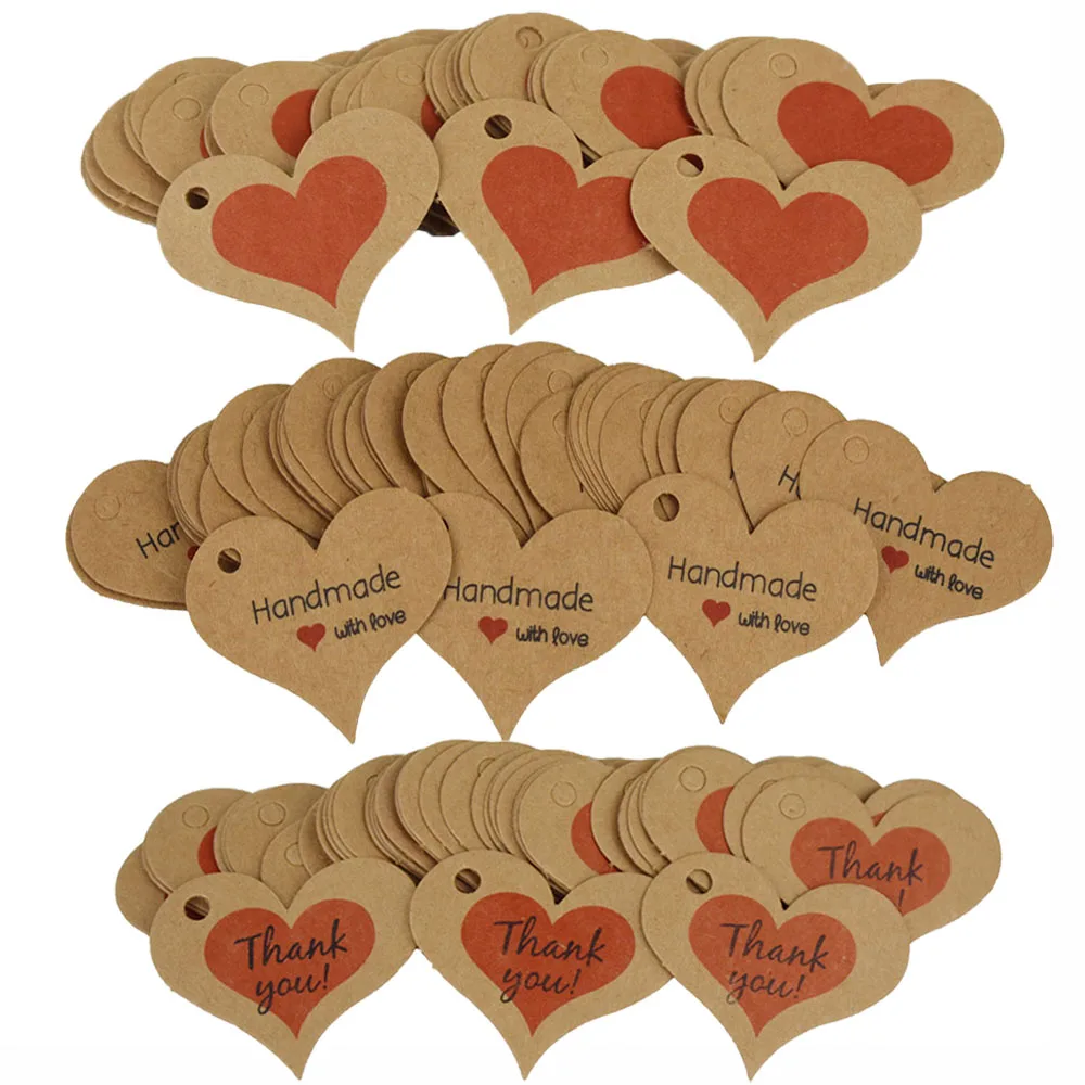 100 шт крафт бумага в форме сердца подвесные бирки спасибо этикетка рукоделие
