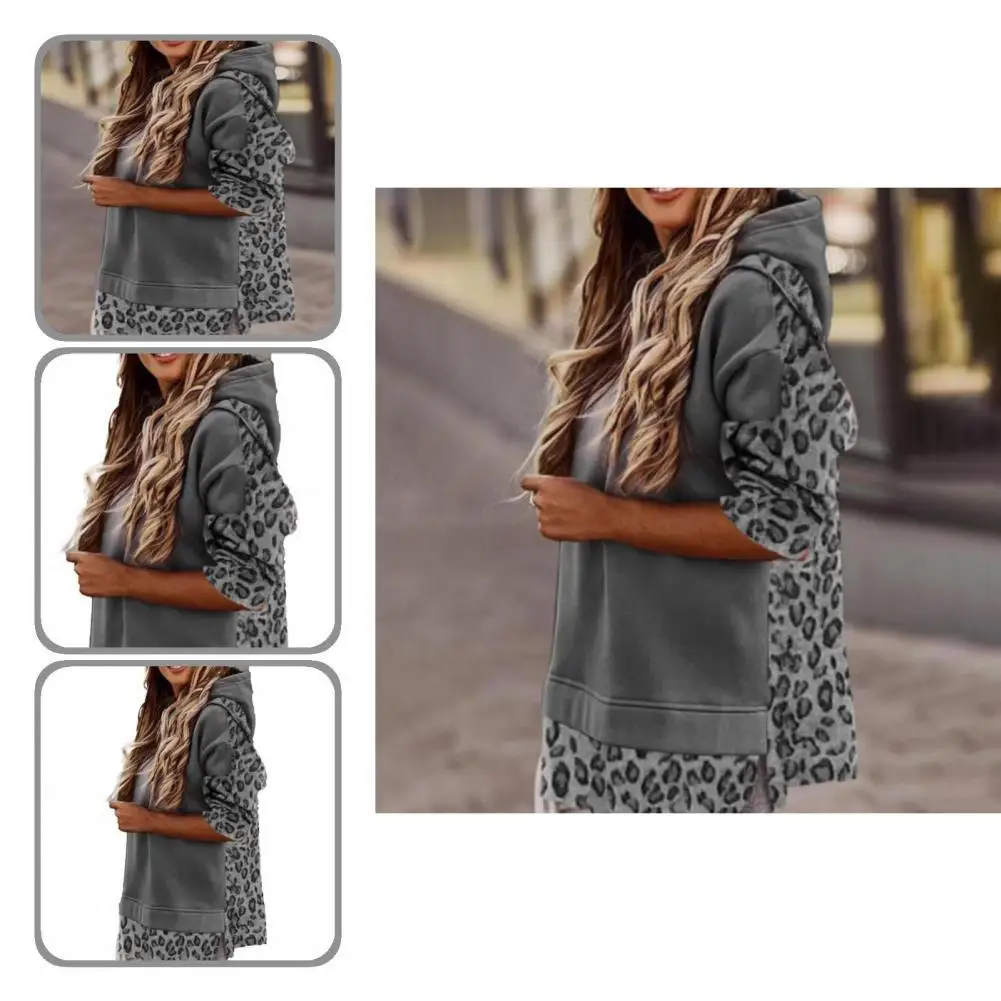 

Pullover Hoodie Warm Chic All-Match Leopard Print Patchwork Women Sweatshirt