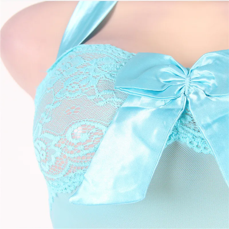 

2020 New Patchwork Babydoll Women Nightdress Lace Sexy Ruffles Lady Lenceria Mujer Hanging Neck Obsessive Floral Transparent